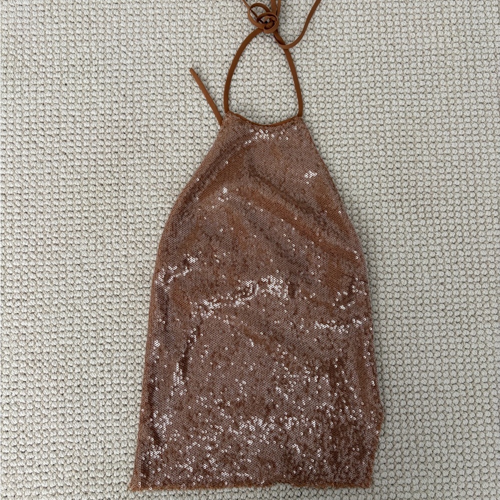 Revolve Sequin Halter Top in Gold